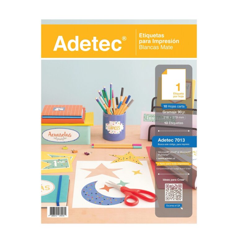 Etiqueta Inkjet/Laser Adetec - Carta Blanca 216X279 Mm 10 Hojas