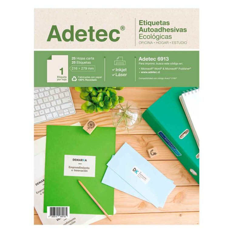 Etiqueta Inkjet/Laser Adetec - Carta Blanca 216X279 Mm 25 Hojas