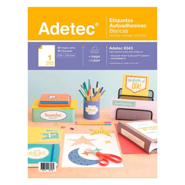 Etiqueta Inkjet/Laser Adetec - Carta Blanca 216X279 Mm 50 Hojas