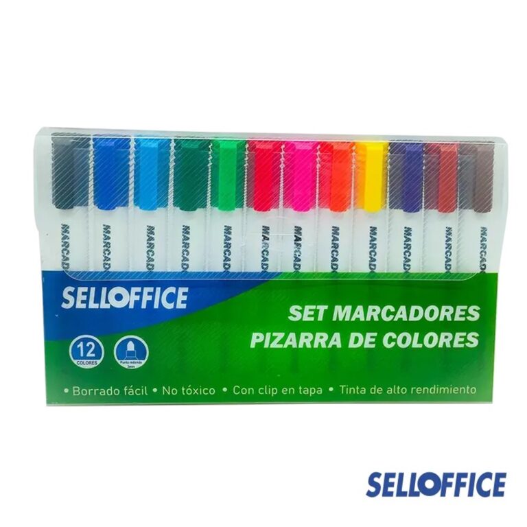 Set Marcador De Pizarra, Punta Redonda, 12 Colores, Selloffice