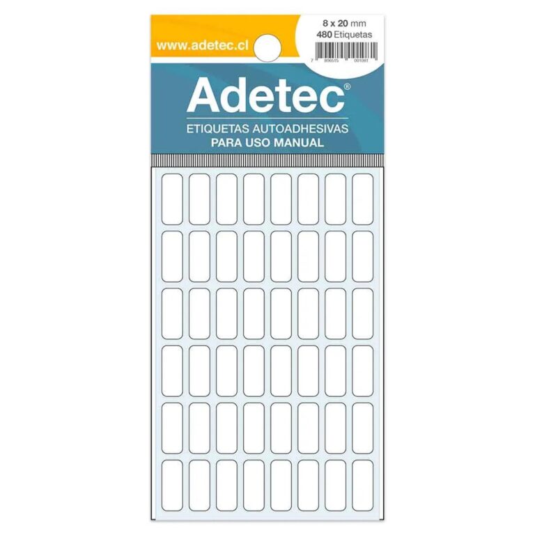 Etiqueta Manual Adetec - Rectangular  Blanca 8X20 Mm